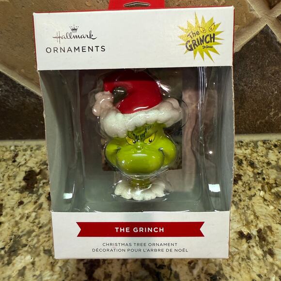 New Hallmark Dr. Seuss How the Grinch Stole Christmas in Santa Hat Ornament - Picture 1 of 7